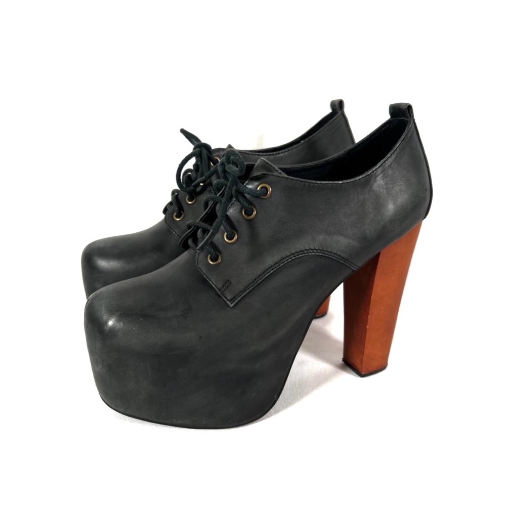 Jeffery Campbell Platform Heeled Lace-Up Booties Distressed Black Size 36